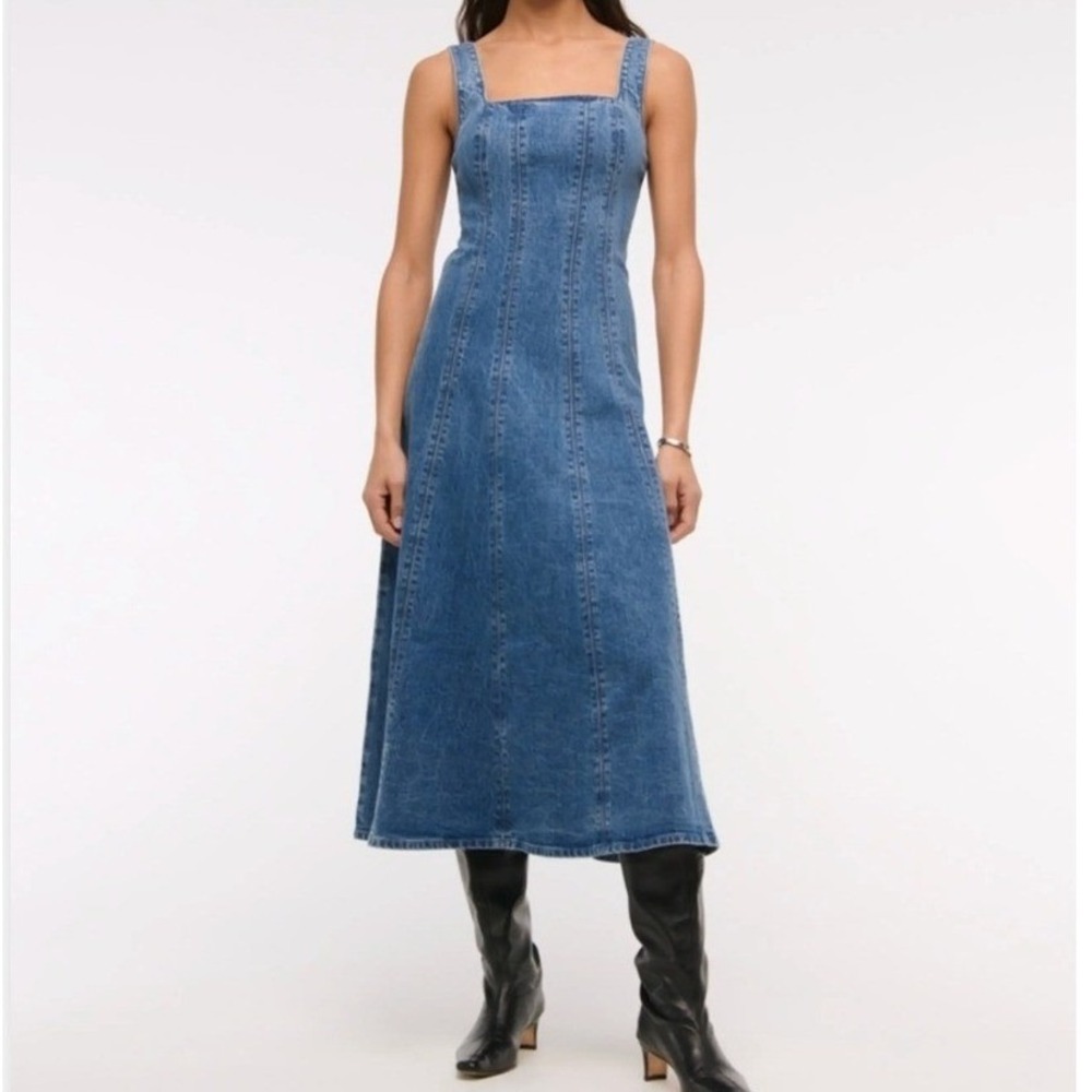 Abercrombie & Fitch Mila Denim Midi Dress, Medium Wash, LP - Picture 2 of 11